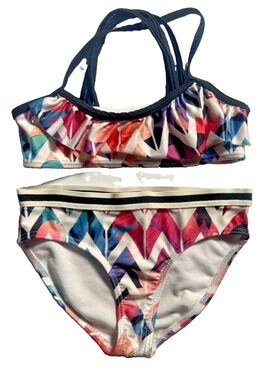 Jantzen Girls Size 5 Two Piece Bikini Swimsuit Multicolor Geometric Ruffle
